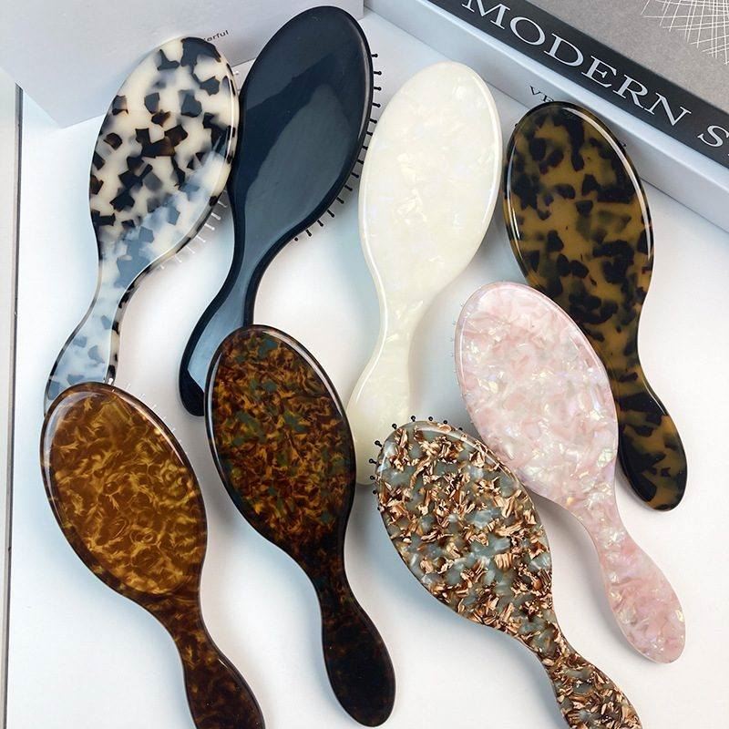 কাস্টম অ্যাসিটেট ঝুঁটি চুলের ব্রাশ এয়ারব্যাগ নাপিত চিরুনি হ্যান্ডেল সহ