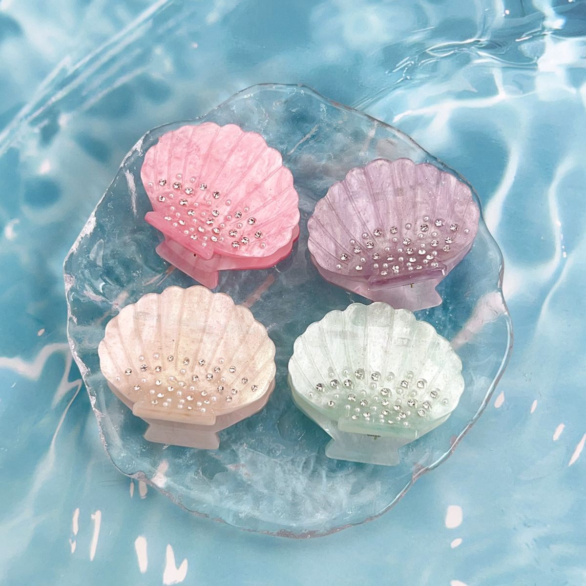 গ্লিটার লাক্সারি ক্রিস্টাল কাঁচ সাদা অ্যাসিটেট হেয়ার ক্ল সি শেল গহনা ছোট চুলের নখর ক্লিপ মহিলাদের জন্য চুলের আনুষাঙ্গিক